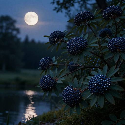 Moonlit Elderberry Bush with Stardust Berries