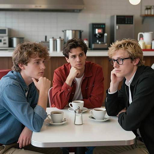 Three Men Dining at a Cozy Diner