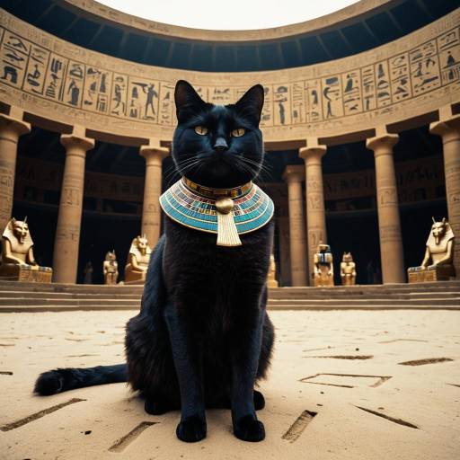 Black Cat in Egyptian Pharaoh Collar in Ancient Arena Black Cat in Egyptian Pharaoh Collar in Ancient Arena