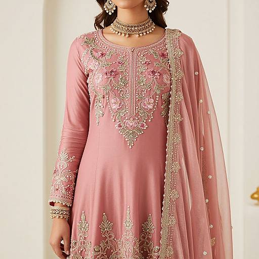 Elegant Rose-Pink Pakistani Dress