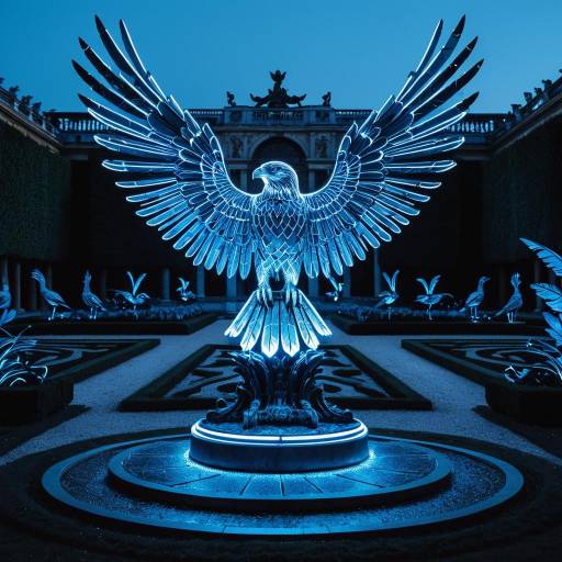 Futuristic Neon Falcon Statue at Versailles Garden