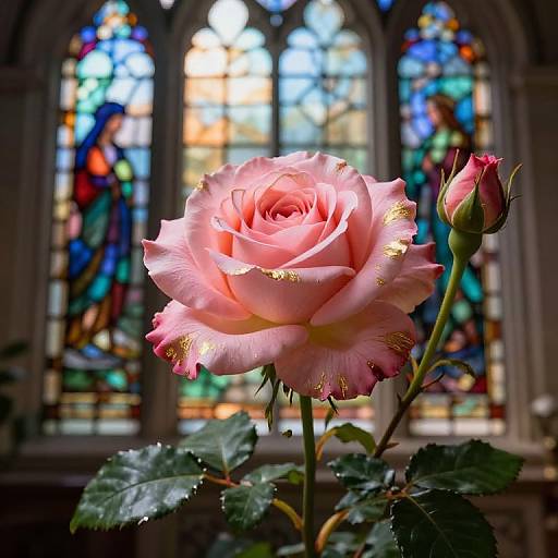Ethereal Pink Rose with Stained Glass