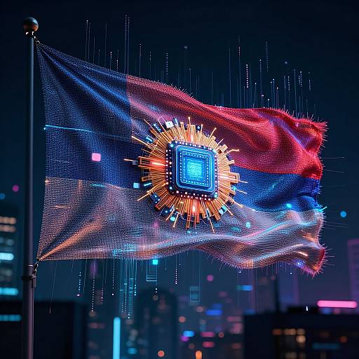 Cybernetic Flag of Glowing Microchips