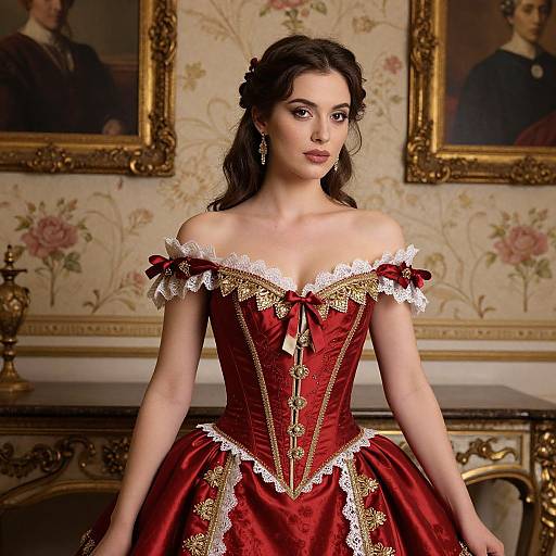 Elegant Woman in Ornate Red Corset
