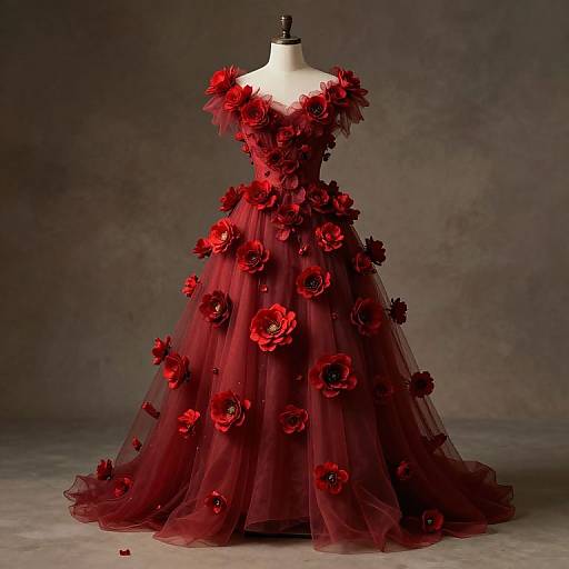 Ethereal Crimson Blooming Gown