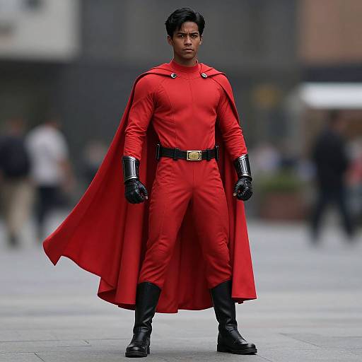 Heroic Male Superhero in Red Cape