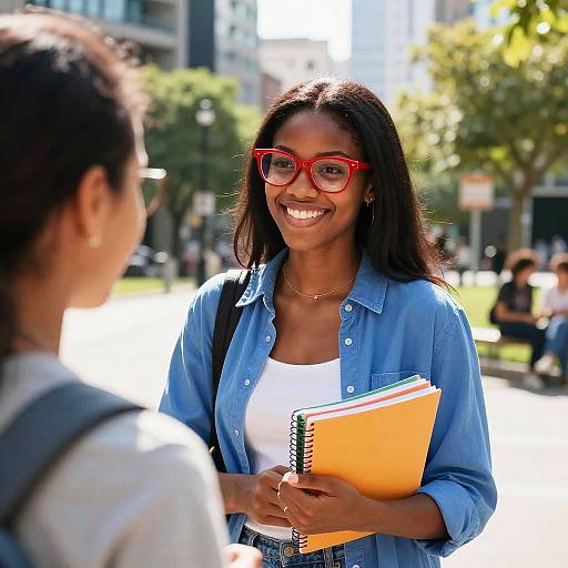Cheerful Young Woman with Red Glasses