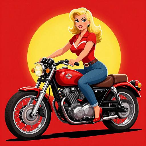 Retro Pin-up Blonde on Motorcycle