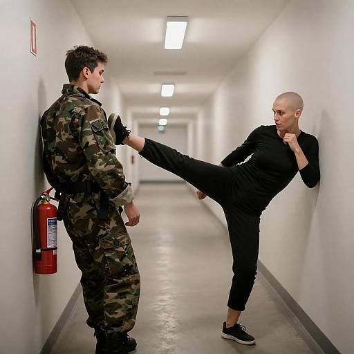 Intense Corridor Combat Scene