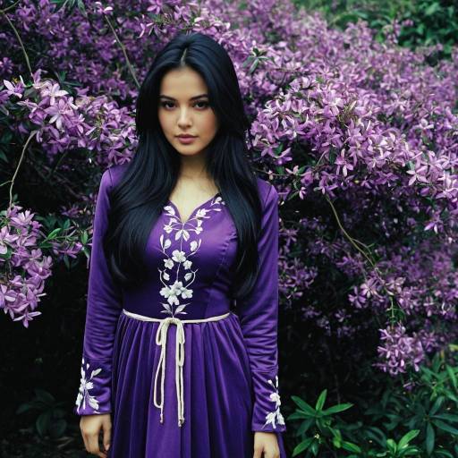 Woman in Purple Dress with Flowers