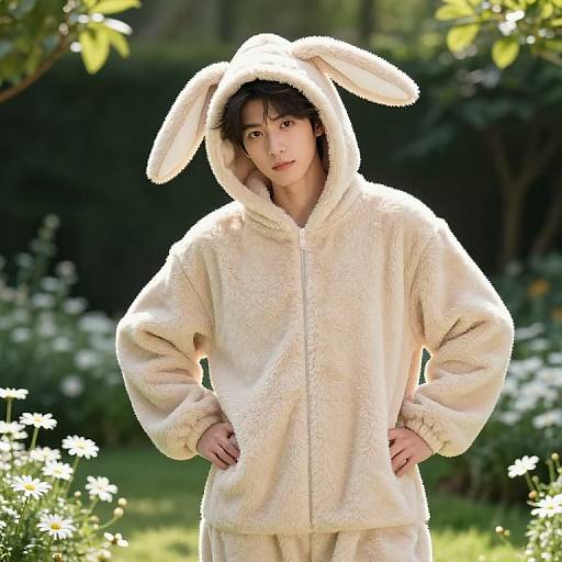 Stylish Male in Plush Bunny Suit
