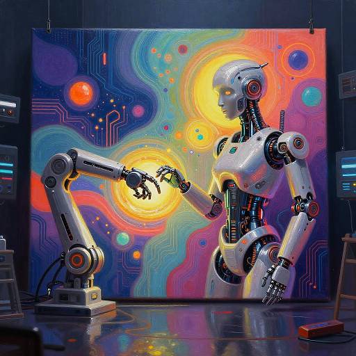 Futuristic Robot Creating Vibrant Digital Art