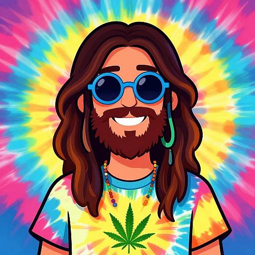 Vibrant Hippie Caricature Illustration