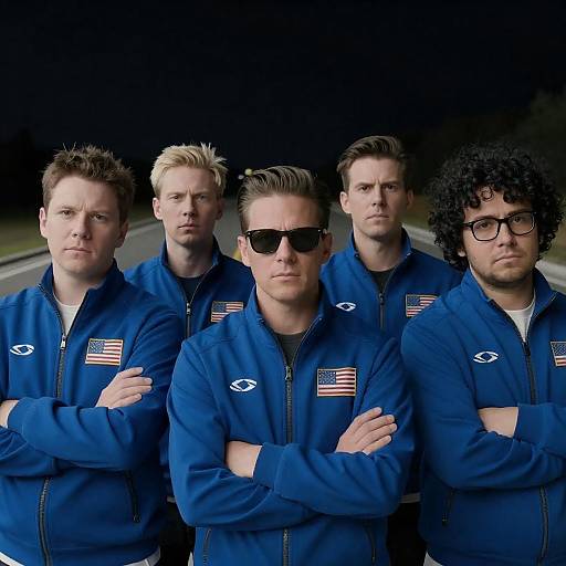 Four Men in Blue Racer Jackets