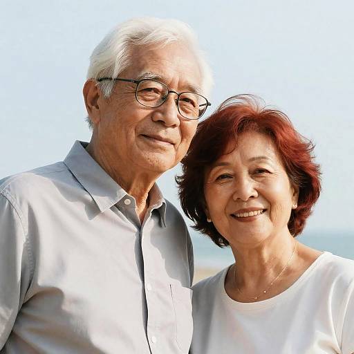 Elderly Couple Smiling Under Blue Sky