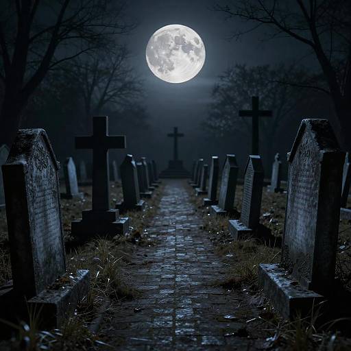 Ominous Night in a Graveyard Scene