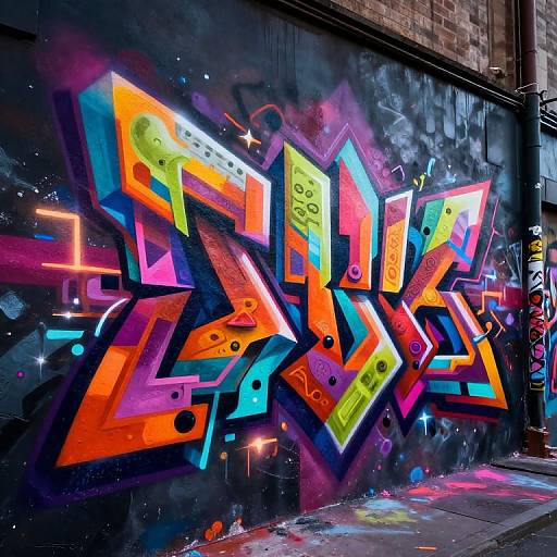 3D Neon Geometric Graffiti Art