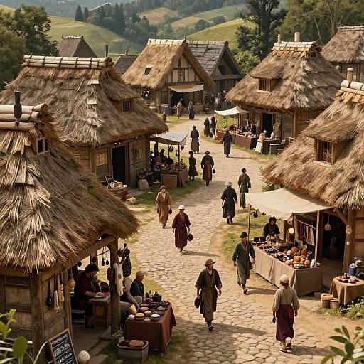 Bustling Golarian Medieval Village Scene