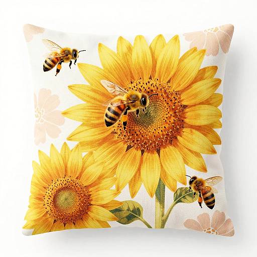 Honeybees on Sunflower Fabric Design