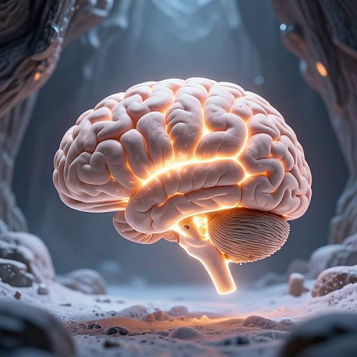 Surreal 3D Brain in Cyberpunk Cavern