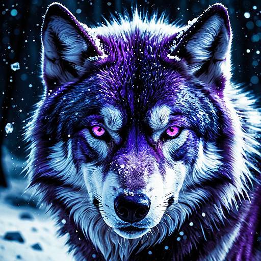 Futuristic Deep Purple Wolf with Glowing Eyes