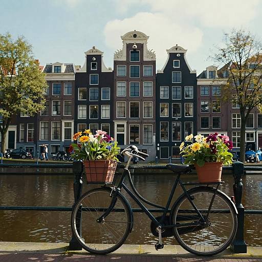 Bicycle with Flowers by Amsterdam Canal