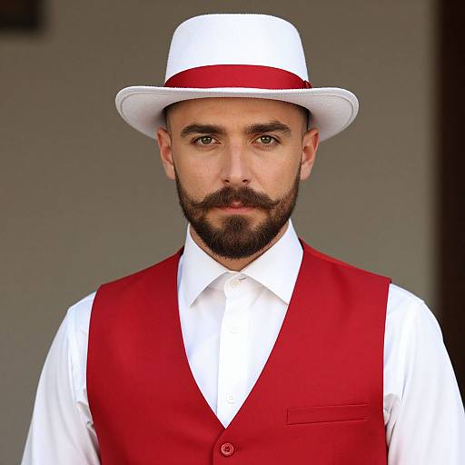 Confident Man in Red Vest and White Hat