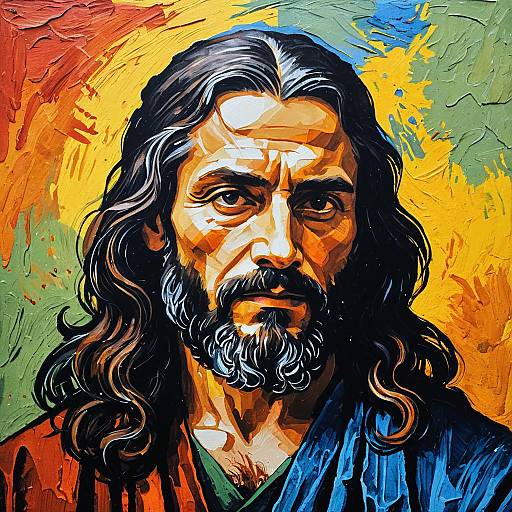 Colorful Gouache Portrait of Bearded Man