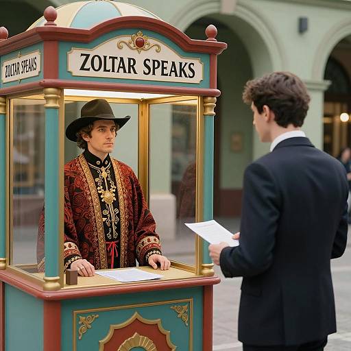 Fortune Teller Encounter in Colorful Booth