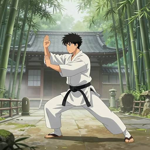 Martial Arts Practice in Misty Temple