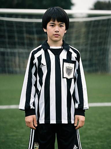 Boy in Black and White Referee Soccer Uniform