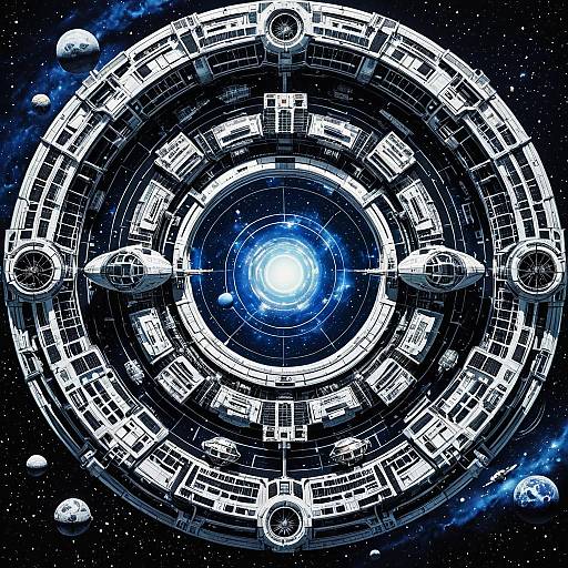 Futuristic Circular Space Station in Cosmic Galaxy