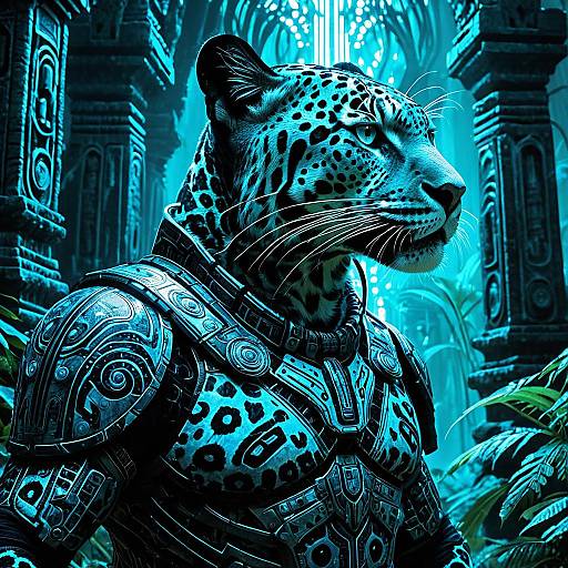 Cybernetic Jaguar in Ancient Jungle Temple