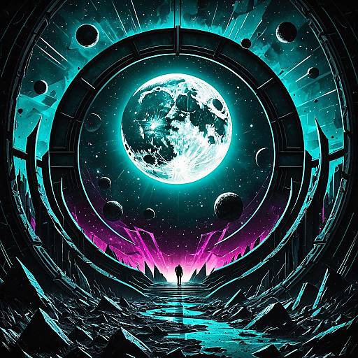 Futuristic Crystal Moon with Ethereal Rings