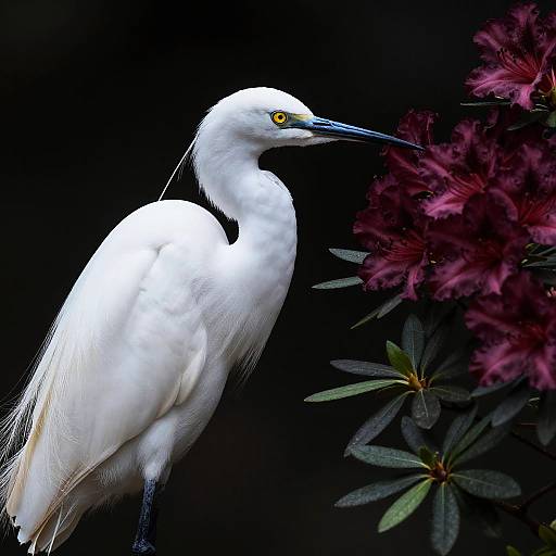 Majestic White Egret with Azalea