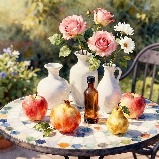 Photorealistic Watercolor Garden Still-Life