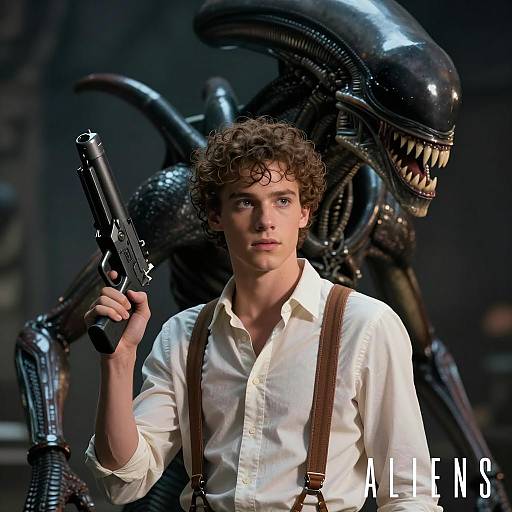 Young Hero Confronts Menacing Alien