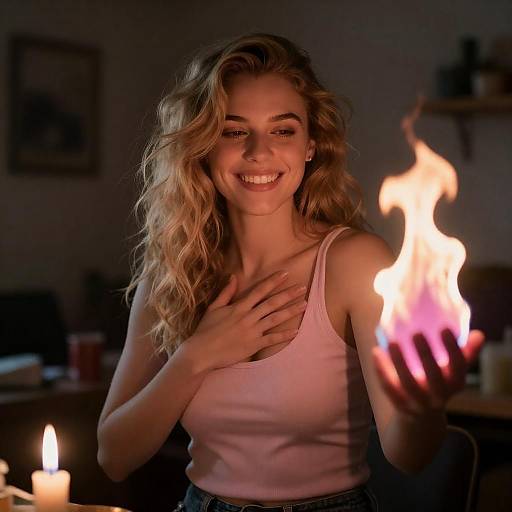 Smiling Blonde with Pink Flame