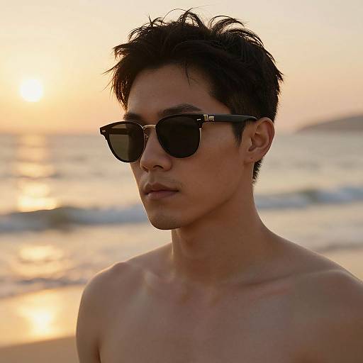 Cool Man with Sunglasses at Beach Sunset