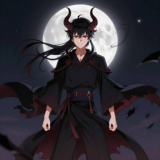 Anime Demon Boy Under Glowing Moon