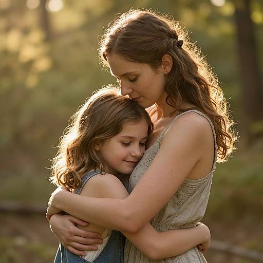 Tender Embrace in Sunlit Forest