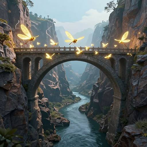 Ethereal Dragonfly Stone Arch Bridge