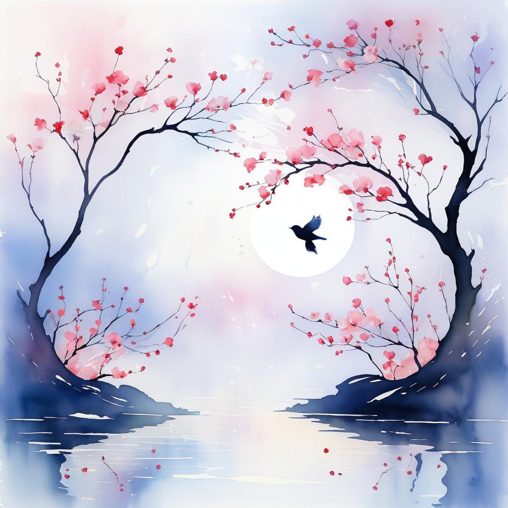 Ethereal Bird Silhouette with Blossoms