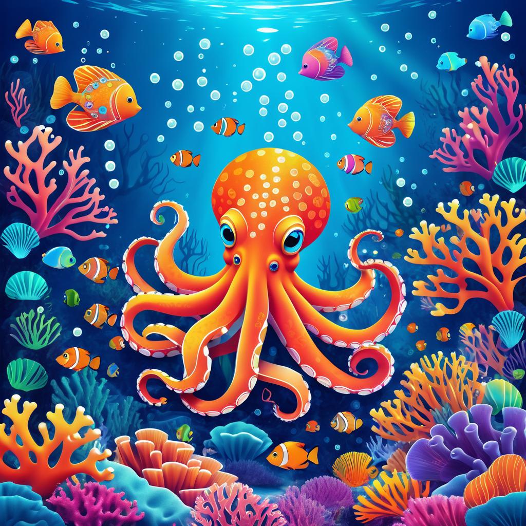 Clever Octopus Solving Underwater Puzzle