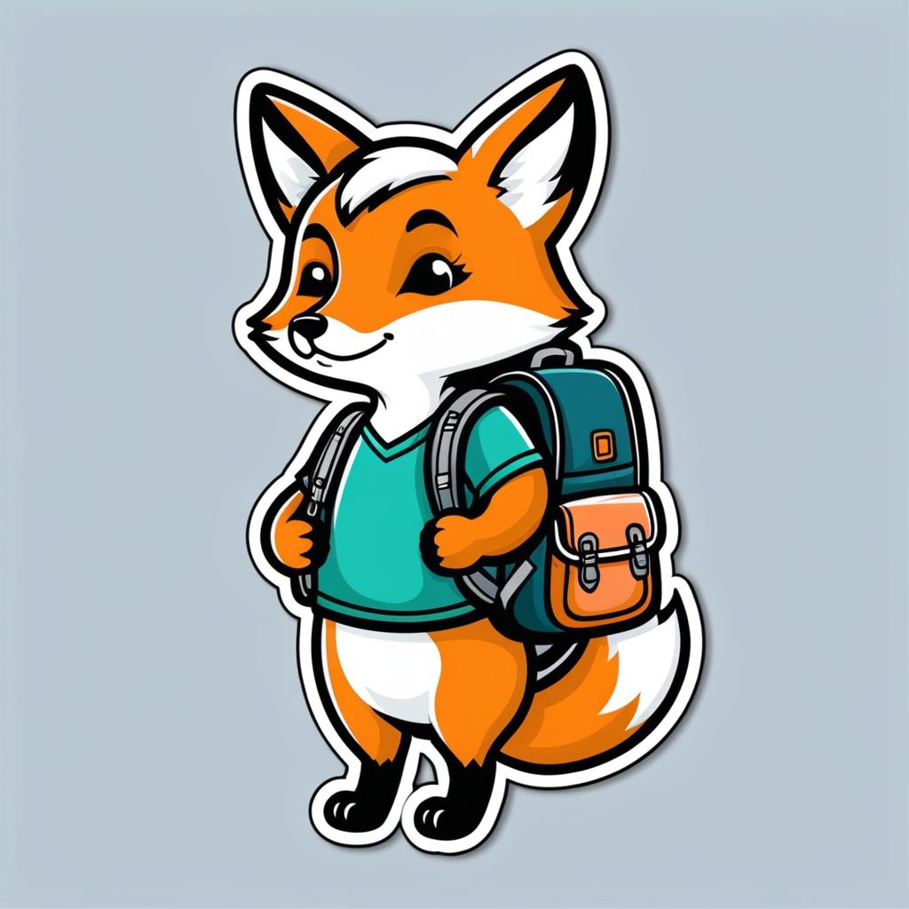 Colorful Fox with Backpack Sticker Design