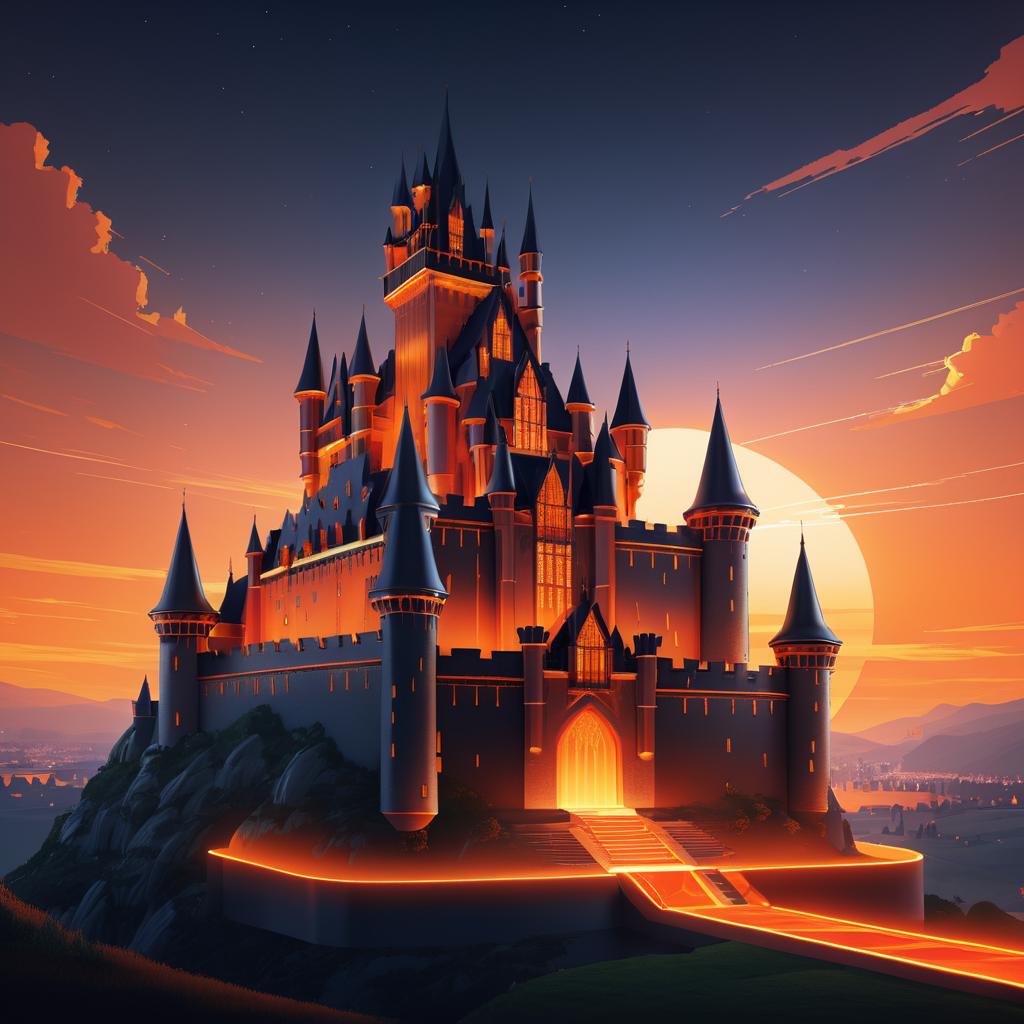 Futuristic Medieval Castle at Sunset