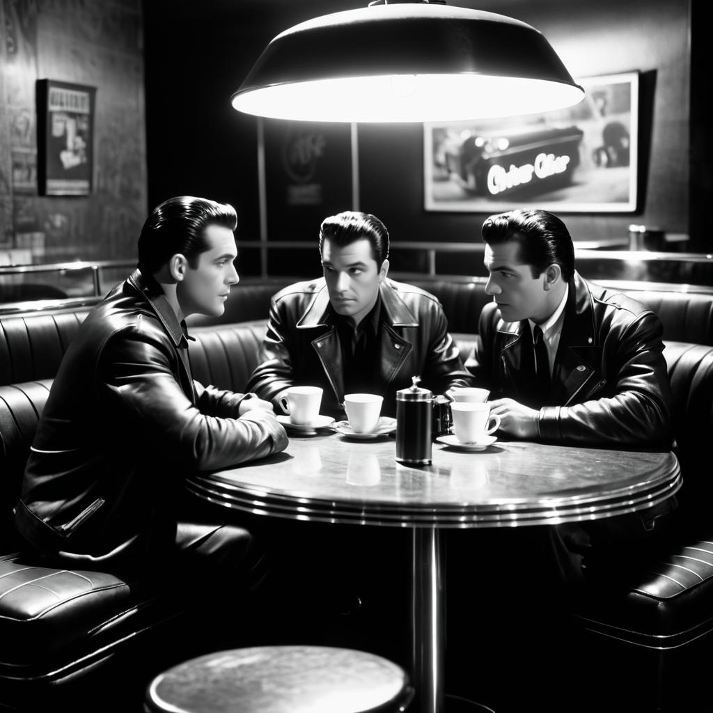 Classic Film Noir Diner Scene in B&W