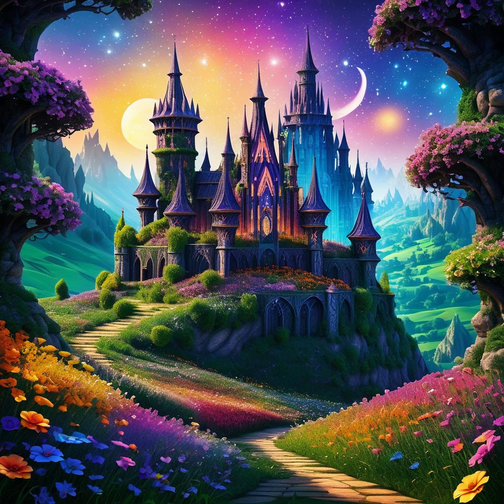 Intricate Fortress in Enchanted Meadow