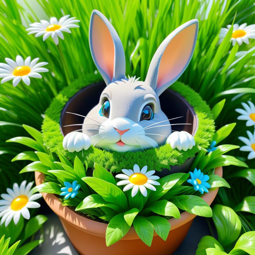 Hyper Realistic Anime Rabbit in Flowerpot