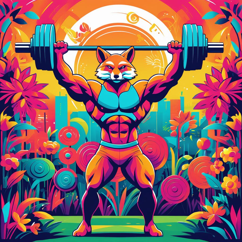 Muscular Fox Lifting Barbell in Garden